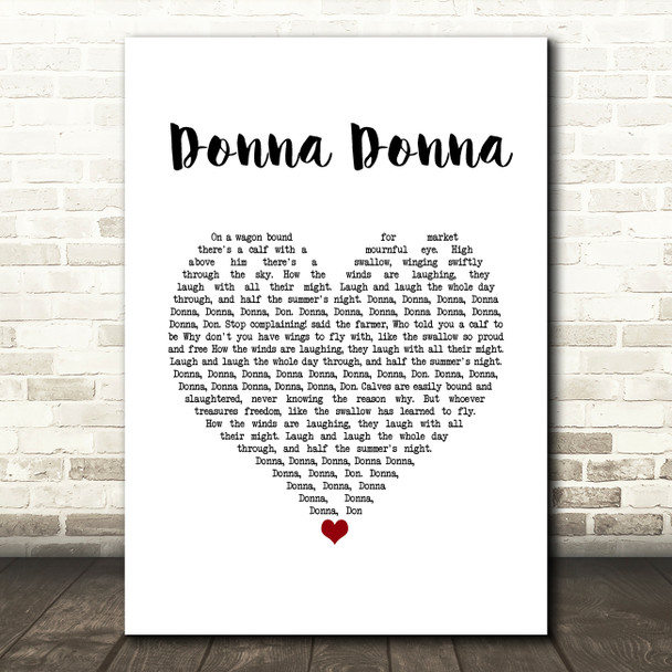 Joan Baez Donna Donna White Heart Song Lyric Wall Art Print