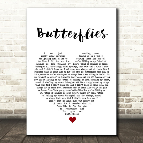 Kacey Musgraves Butterflies White Heart Song Lyric Wall Art Print