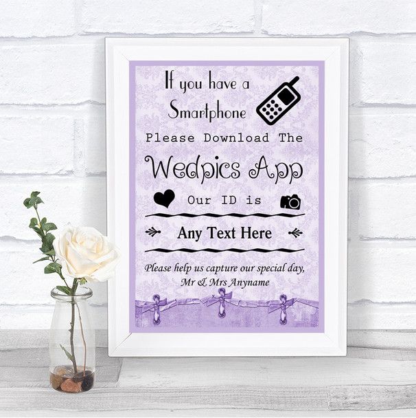 Lilac Shabby Chic Wedpics App Photos Personalized Wedding Sign