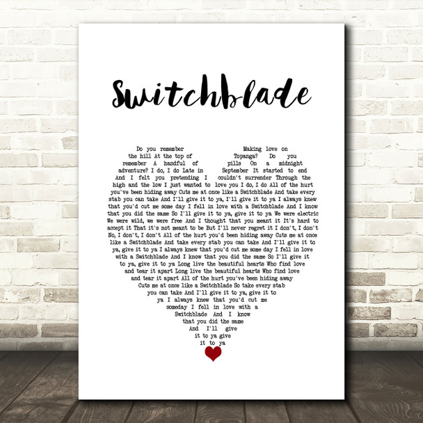 LP Switchblade White Heart Song Lyric Wall Art Print