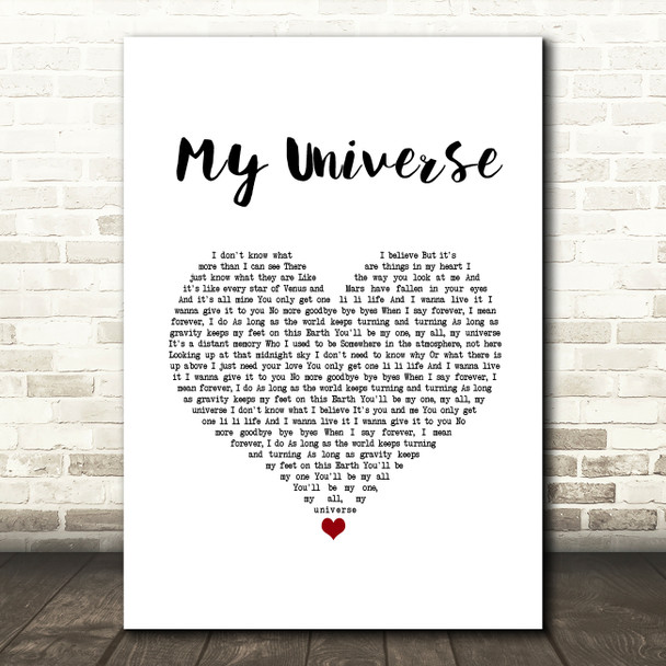 The Shires My Universe White Heart Song Lyric Wall Art Print