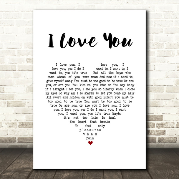 Earl I Love You White Heart Song Lyric Wall Art Print