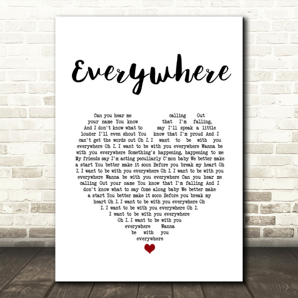 Fleetwood Mac Everywhere White Heart Song Lyric Wall Art Print