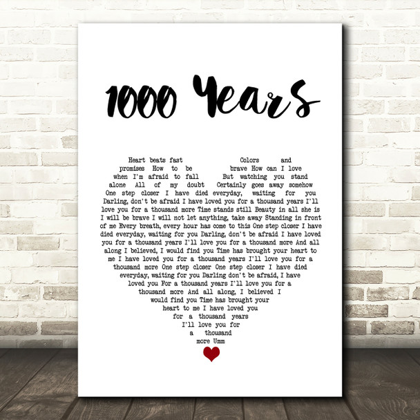 Isabella Breedlove 1000 Years White Heart Song Lyric Wall Art Print