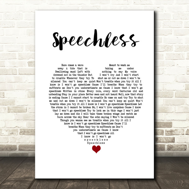 Naomi Scott Speechless White Heart Song Lyric Wall Art Print