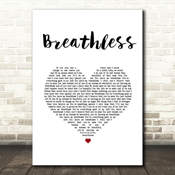 Shayne Ward Breathless White Heart Song Lyric Wall Art Print