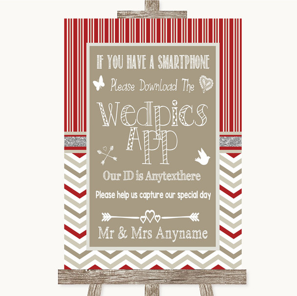 Red & Grey Winter Wedpics App Photos Personalized Wedding Sign