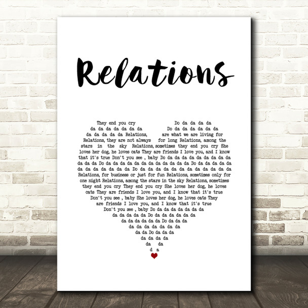 Erika Relations White Heart Song Lyric Wall Art Print Erika Relations White Heart Song Lyric Wall Art Print