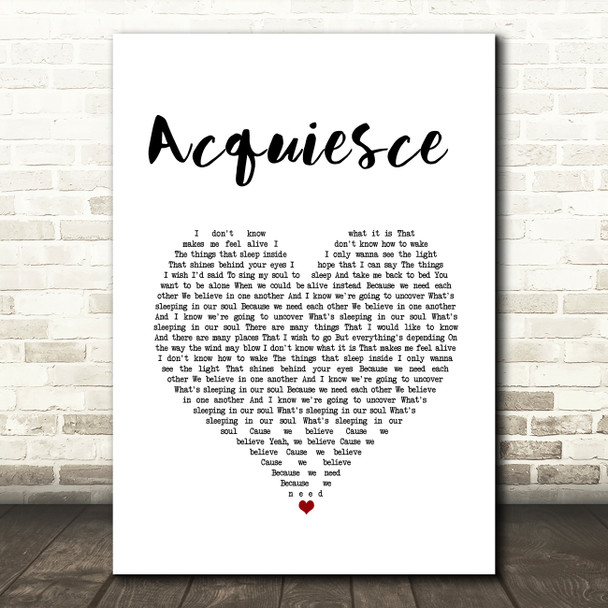 Oasis Acquiesce White Heart Song Lyric Wall Art Print