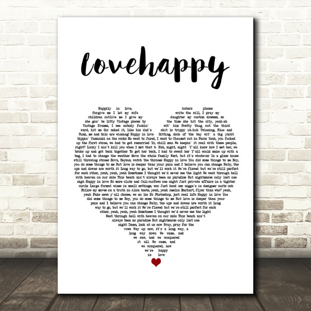The Carters LOVEHAPPY White Heart Song Lyric Wall Art Print