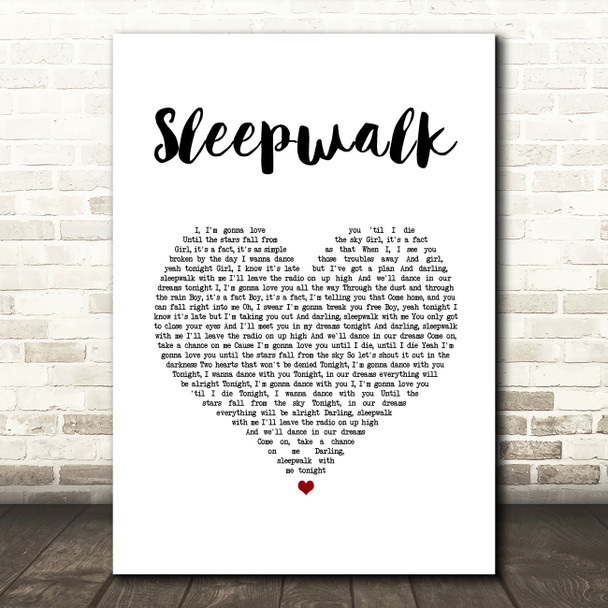The Shires Sleepwalk White Heart Song Lyric Wall Art Print