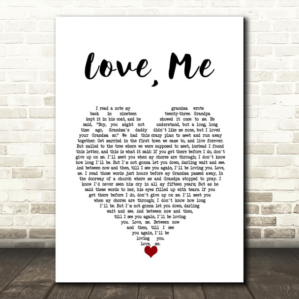 Collin Raye Love, Me White Heart Song Lyric Wall Art Print