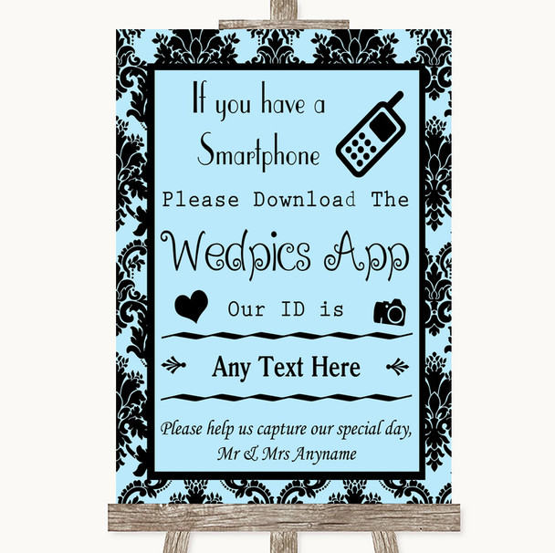 Sky Blue Damask Wedpics App Photos Personalized Wedding Sign
