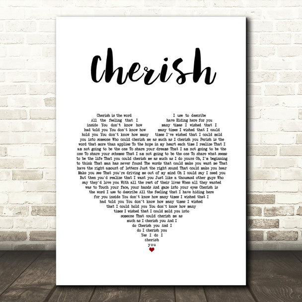 David Cassidy Cherish White Heart Song Lyric Wall Art Print