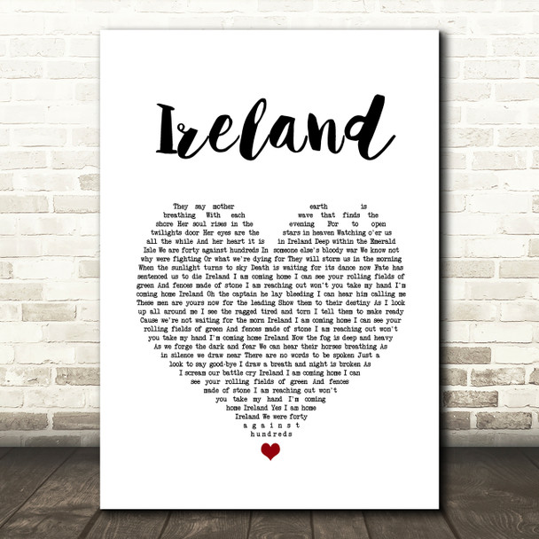 Garth Brooks Ireland White Heart Song Lyric Wall Art Print