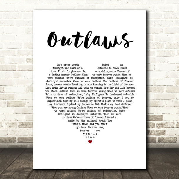 Green Day Outlaws White Heart Song Lyric Wall Art Print