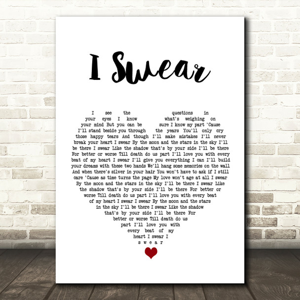 John Michael Montgomery I Swear White Heart Song Lyric Wall Art Print