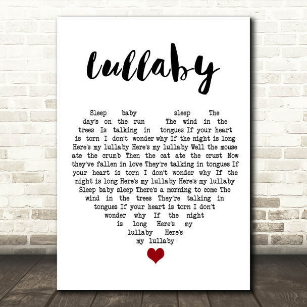 Leonard Cohen Lullaby White Heart Song Lyric Wall Art Print