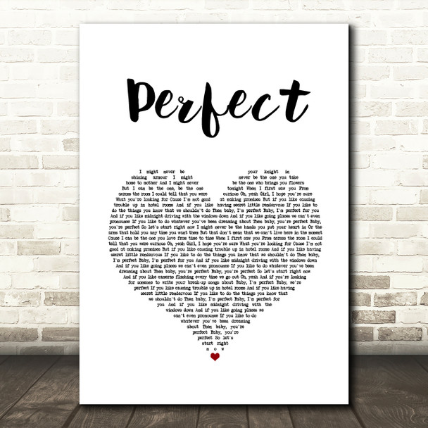 One Direction Perfect White Heart Song Lyric Wall Art Print