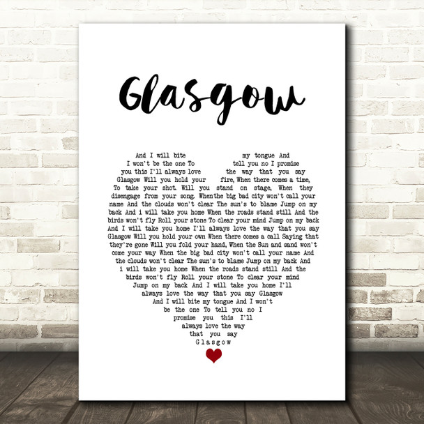 The Snuts Glasgow White Heart Song Lyric Wall Art Print