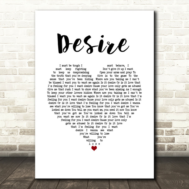 Years & Years Desire White Heart Song Lyric Wall Art Print