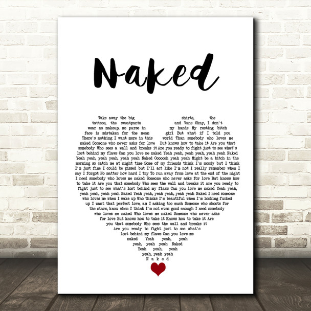 Ella Mai Naked White Heart Song Lyric Wall Art Print