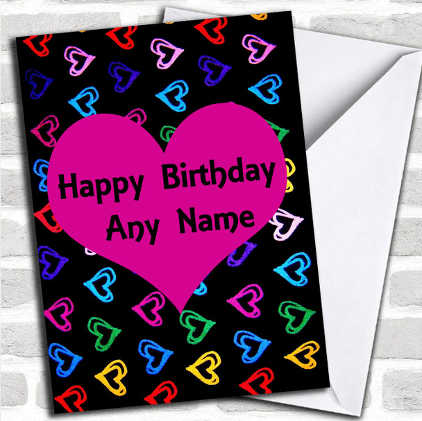 Multi-coloured Love Hearts Romantic Personalized Birthday Card