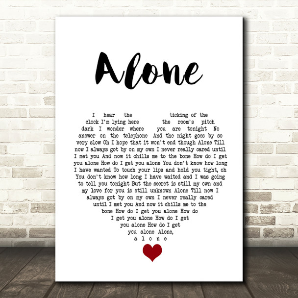 Heart Alone White Heart Song Lyric Wall Art Print
