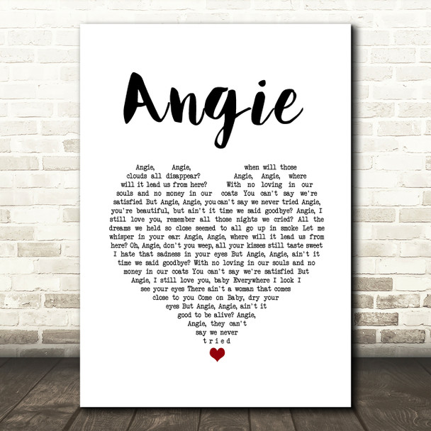 The Rolling Stones Angie White Heart Song Lyric Wall Art Print