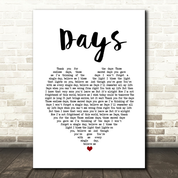 Kirsty MacColl Days White Heart Song Lyric Wall Art Print