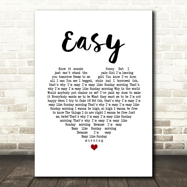 Lionel Richie Easy White Heart Song Lyric Wall Art Print