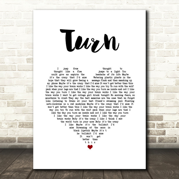 The Wombats Turn White Heart Song Lyric Wall Art Print