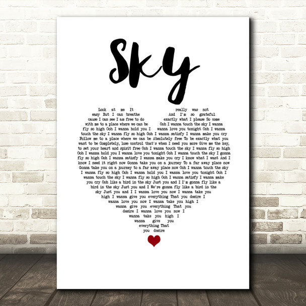 Sonique Sky White Heart Song Lyric Wall Art Print