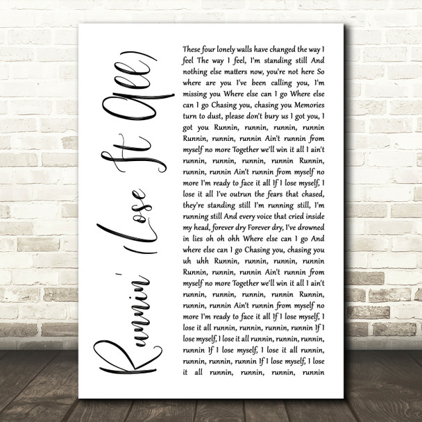 Naughty Boy Runnin' (Lose It All) White Script Song Lyric Wall Art Print