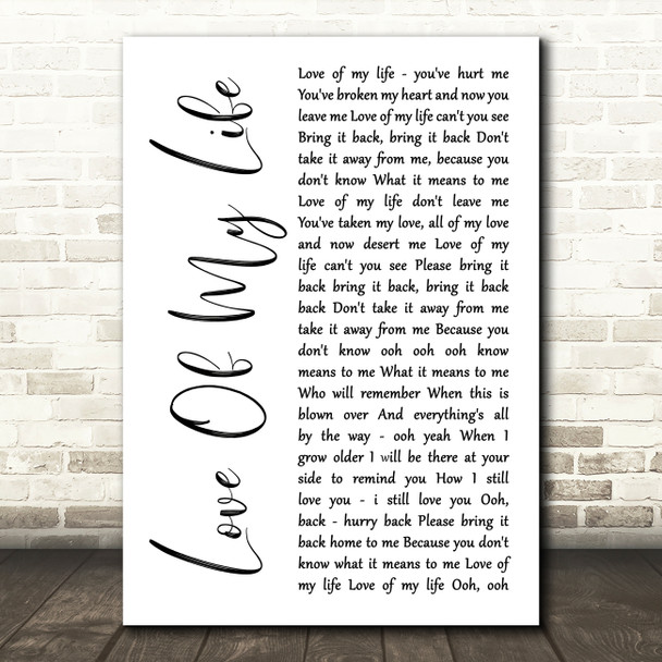 Scorpions Love Of My Life White Script Song Lyric Wall Art Print