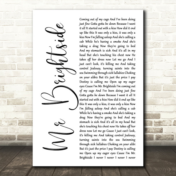 The Killers Mr Brightside White Script Song Lyric Wall Art Print