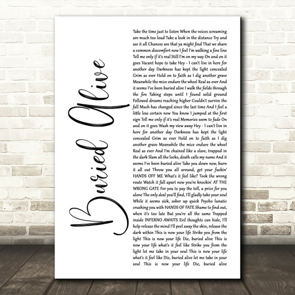 Avenged Sevenfold Buried Alive White Script Song Lyric Wall Art Print