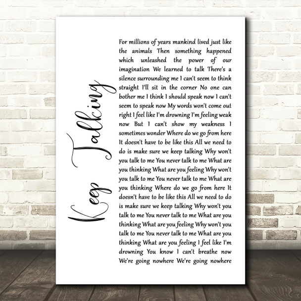 Pink Floyd Keep Talking White Script Song Lyric Wall Art Print