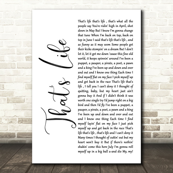 Frank Sinatra That's Life White Script Song Lyric Wall Art Print