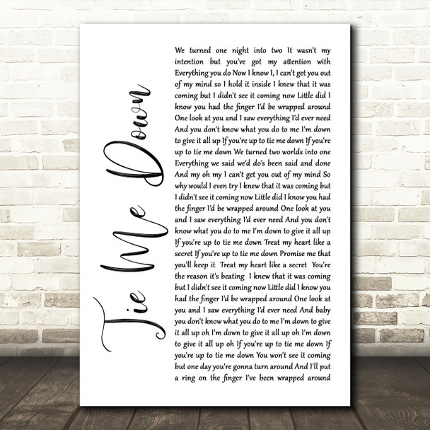 Taylor Ray Holbrook Tie Me Down White Script Song Lyric Wall Art Print