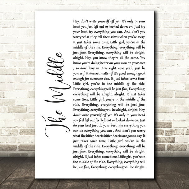 Jimmy Eat World The Middle White Script Song Lyric Wall Art Print