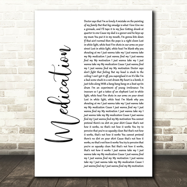 YUNGBLUD Medication White Script Song Lyric Wall Art Print