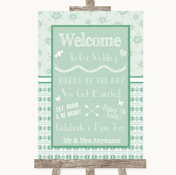 Winter Green Welcome Order Of The Day Personalized Wedding Sign