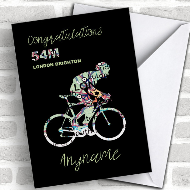 London To Brighton Bike Ride Map Silhouette Congratulations Personalized Card