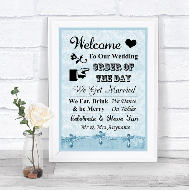 Blue Shabby Chic Welcome Order Of The Day Personalized Wedding Sign