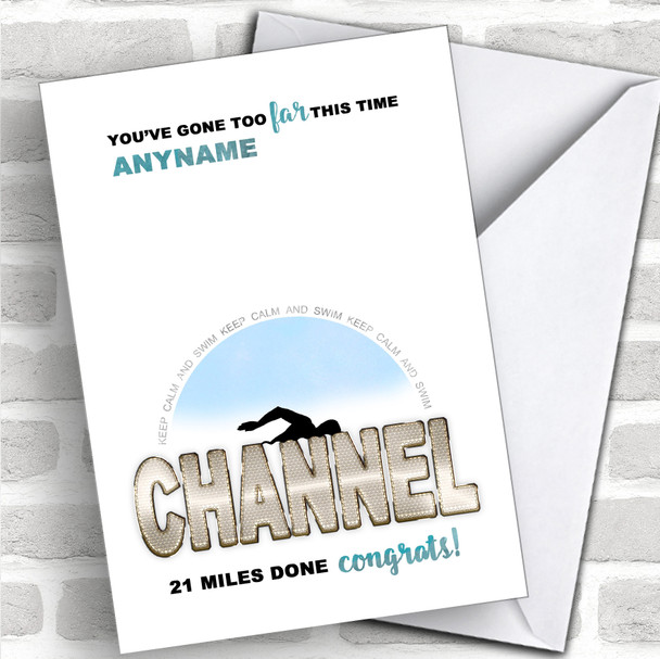 Funny Swim The Channel Too Far Congrats Personalized Greetings Card