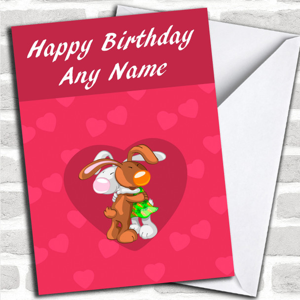 Cute Cuddling Rabbits Romantic Personalized Birthday Card