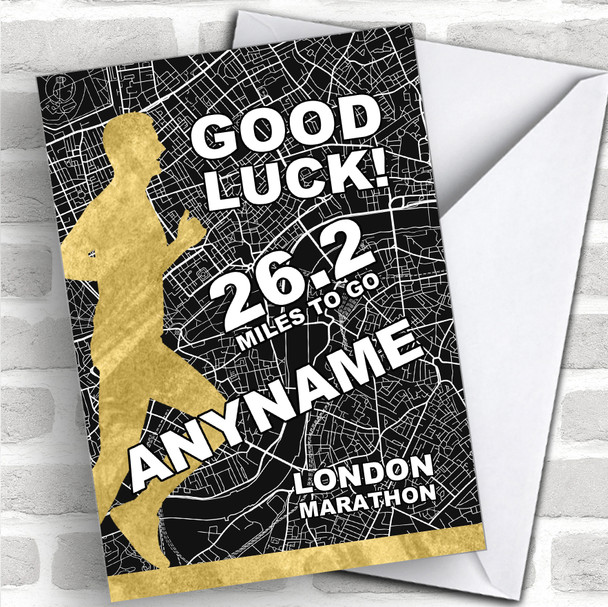 London Marathon Black & Gold Style Male Good Luck Personalized Good Luck Card