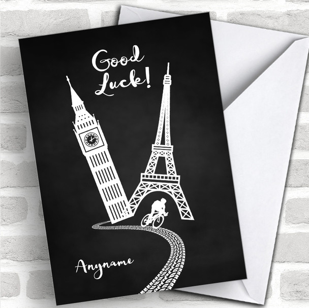 London To Paris Silhouette Big Ben Eiffel Tower Personalized Good Luck Card