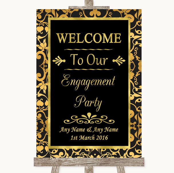 Black & Gold Damask Welcome To Our Engagement Party Personalized Wedding Sign